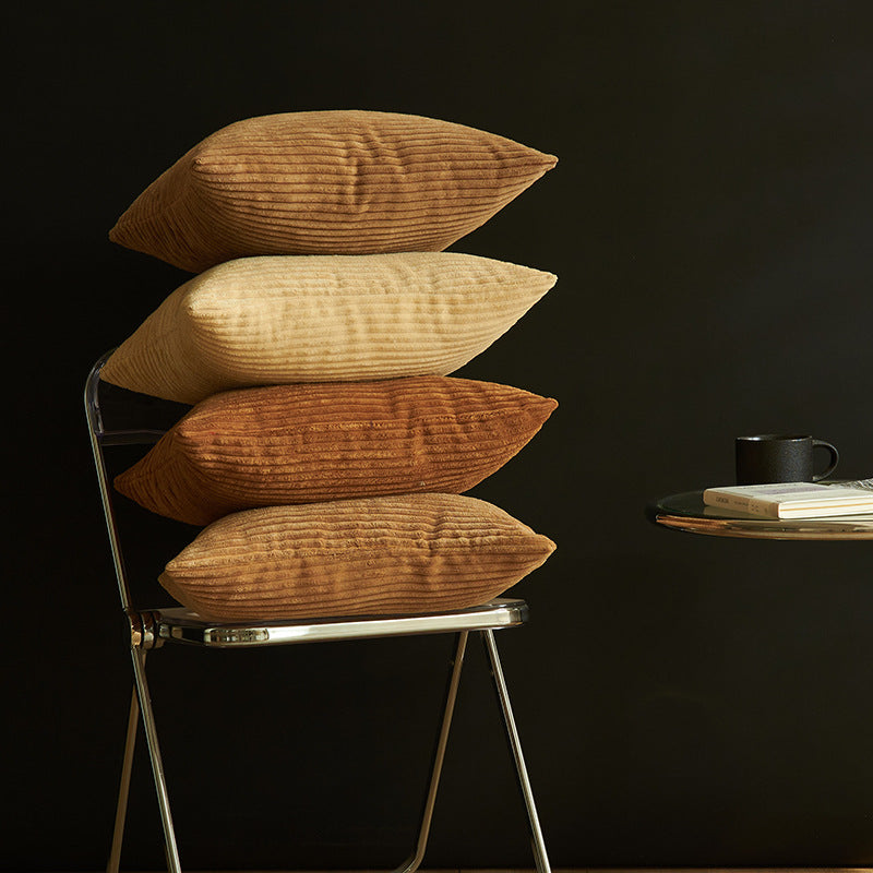 Middle Brown Set of 4 Corduroy Pillow Covers - Solid Color Minimalist Throw Cushion Covers - 45x45cm (Pillow Inserts are NOT Included)