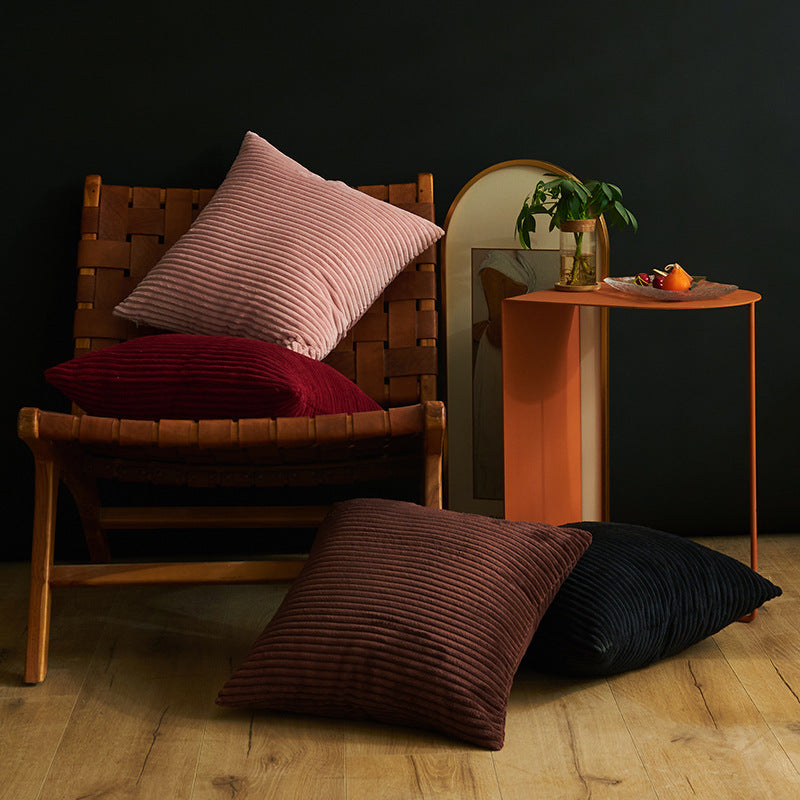 Middle Brown Set of 4 Corduroy Pillow Covers - Solid Color Minimalist Throw Cushion Covers - 45x45cm (Pillow Inserts are NOT Included)