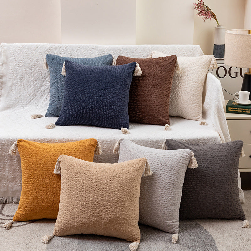 Blue Modern Minimalist Velvet Pillow Covers - Tassel Accent Cushion Covers - 45x45cm (Set of 2)
