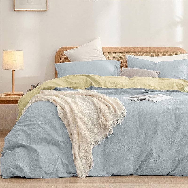 Blue-yellow 1.8m (Duvet Cover 180*220cm) Luxurious Soft Brushed Microfiber 4-Piece Bedding Set - Pure Color Double Bed Duvet Cover with Fitted Sheet