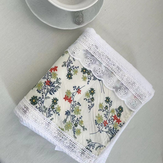 2 PCS Blue Small Flower A 100% Cotton Solid Color Thickened Adult Face Towel with Floral Soft Texture - 35 x 75cm