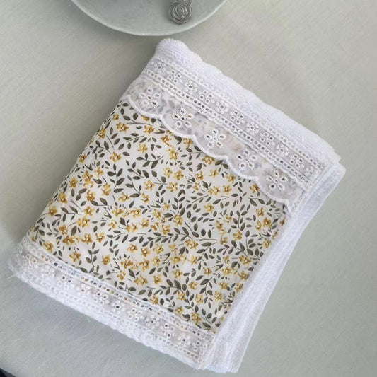 2 PCS Yellow Small Flower A 100% Cotton Solid Color Thickened Adult Face Towel with Floral Soft Texture - 35 x 75cm