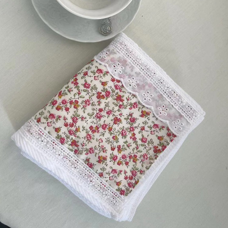 2 PCS Red Small Flower 100% Cotton Solid Color Thickened Adult Face Towel with Floral Soft Texture - 35 x 75cm