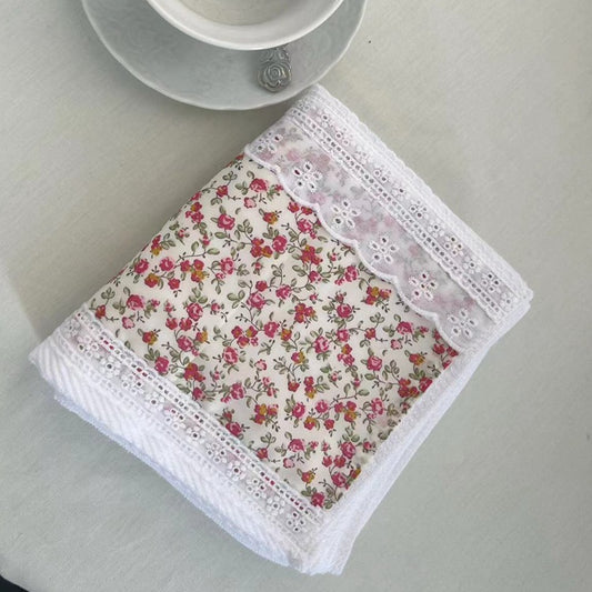 2 PCS Red Small Flower 100% Cotton Solid Color Thickened Adult Face Towel with Floral Soft Texture - 35 x 75cm
