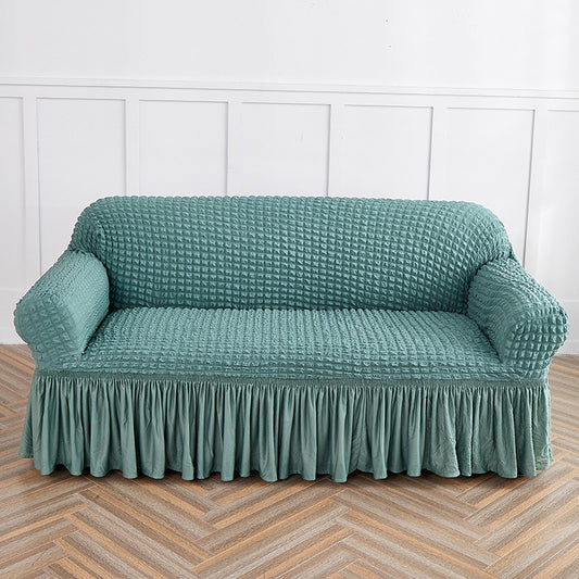 Blue-green Double Sofa Bubble Gauze Sofa Cover with Skirt - Full Elastic Dustproof Double Seater 145-185cm