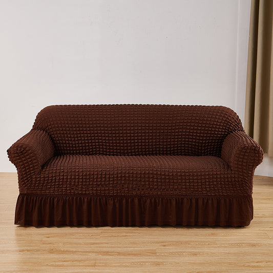Dark-coffee Double Sofa Bubble Gauze Sofa Cover with Skirt - Full Elastic Dustproof Double Seater 145-185cm