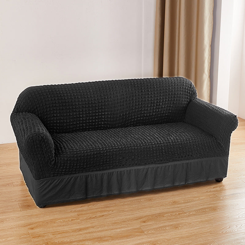 Black Three-person Sofa Bubble Gauze Sofa Cover with Skirt - Full Elastic Dustproof Three-person Seater 190-230cm