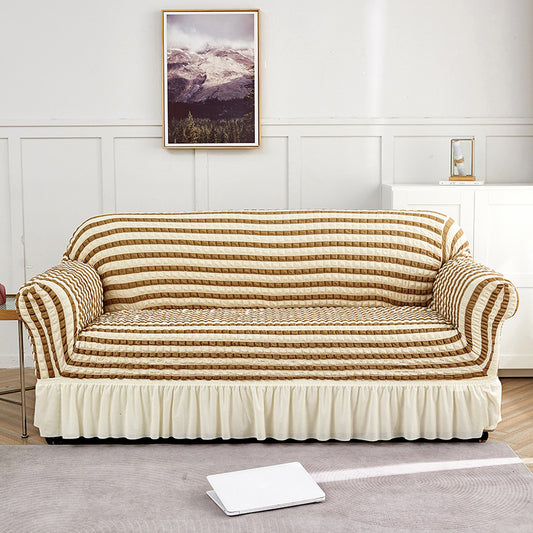 Beige-coffee Three-person Sofa Bubble Gauze Sofa Cover with Skirt - Full Elastic Dustproof Three-person Seater 190-230cm