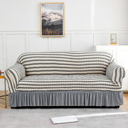 Grey-white Three-person Sofa Bubble Gauze Sofa Cover with Skirt - Full Elastic Dustproof Three-person Seater 190-230cm
