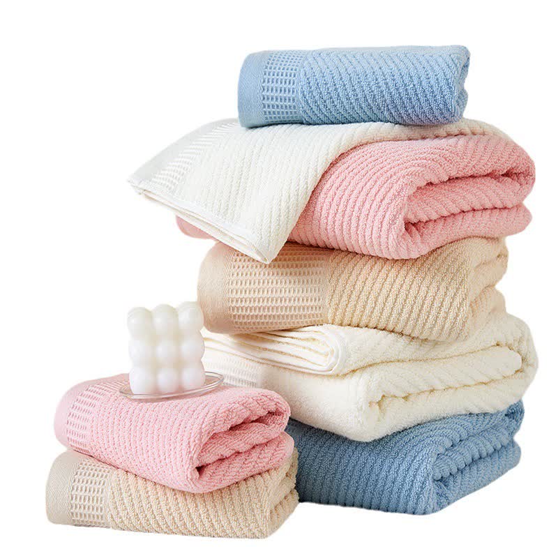 Beige Solid Color Diagonal Stripe Towel Set – Luxurious Bath and Hand Towels for Home Use Bath towel 140*70cm, face towel 75*35cm