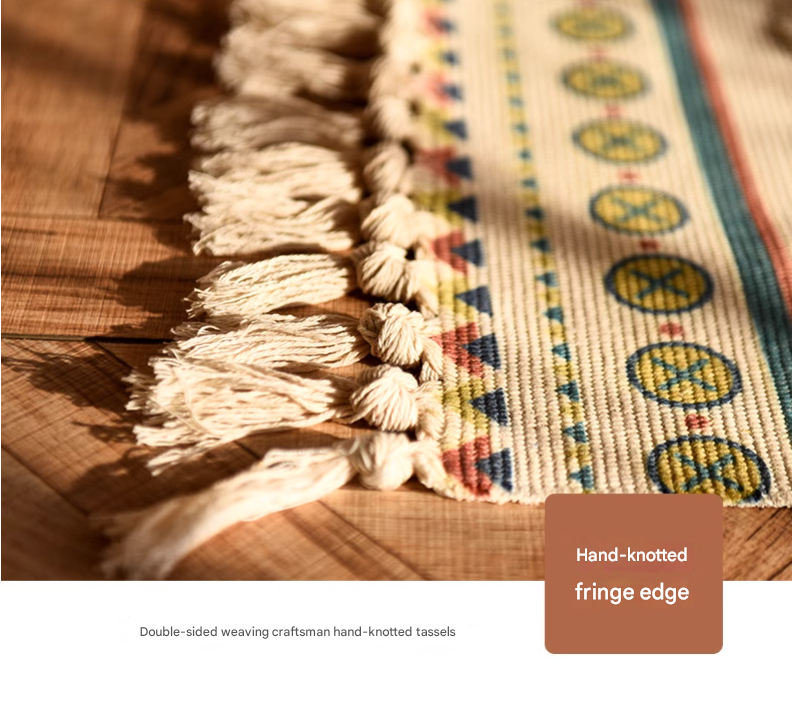 Handwoven Cotton Tassel Floor Rug for Bedroom or Living Room|Soft, Modern Geometric Design,60x90cm