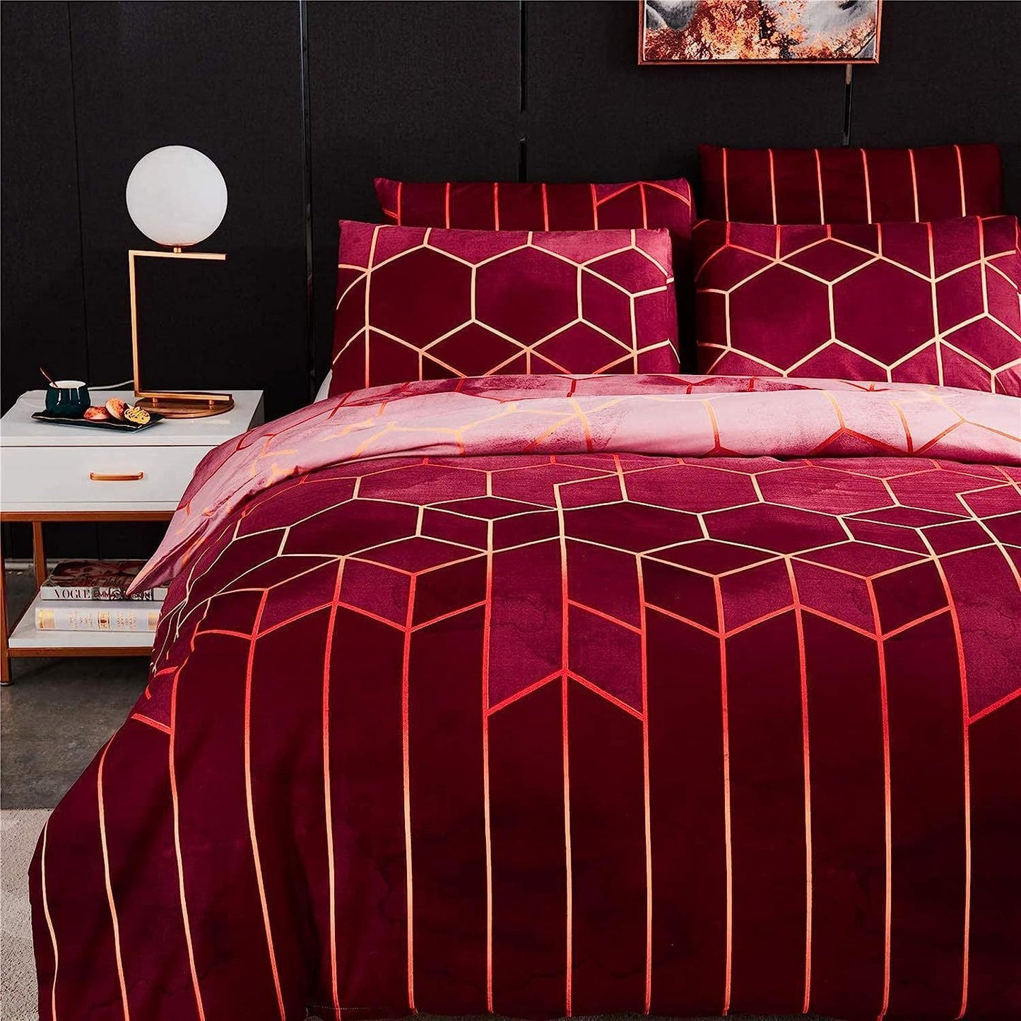 Geometric Print Duvet Cover - 3 Piece Red Ombre Bedding Set Quilt cover 230x230cm-Pillow cover 51x76cm