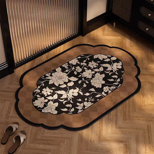 Ink Flower Diatomaceous Earth Bathroom Mat - Vintage Design, Fast-Dry Anti-Slip 40*60cm
