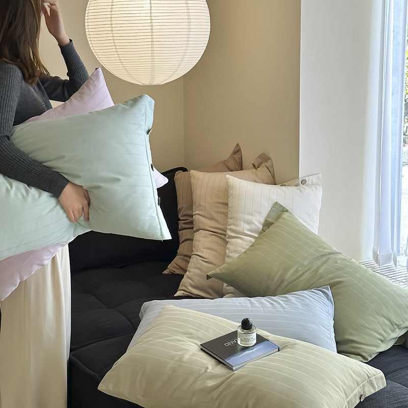 Light Brown Wide Stripes Long Staple Cotton Sateen Pillowcase Set - Jacquard Striped, Pure Cotton, 48x74cm (Pair)