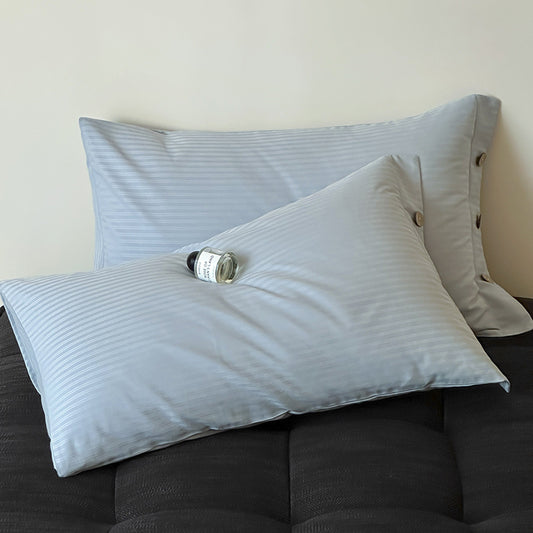 Blue Pinstripe Long Staple Cotton Sateen Pillowcase Set - Jacquard Striped, Pure Cotton, 48x74cm (Pair)