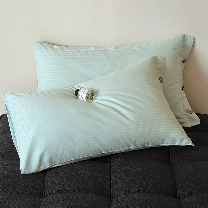 Bright Green Pinstripe Long Staple Cotton Sateen Pillowcase Set - Jacquard Striped, Pure Cotton, 48x74cm (Pair)