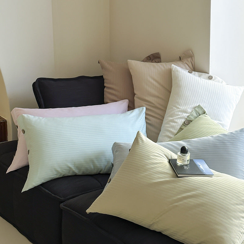 Dark Green Pinstripe Long Staple Cotton Sateen Pillowcase Set - Jacquard Striped, Pure Cotton, 48x74cm (Pair)