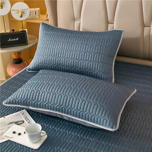Dark Blue Cooling latex texture Pillowcase Set - Latex Feeling, Solid Color, 48x74cm (Pair)