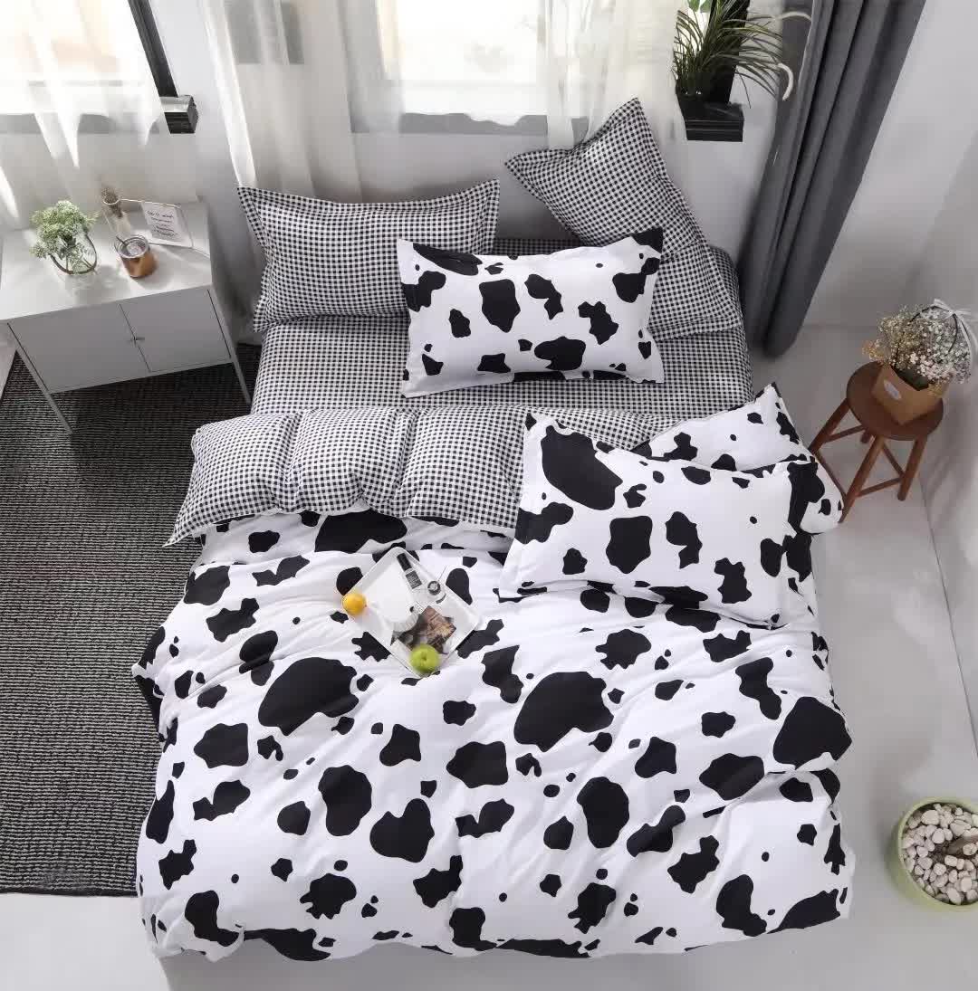Black and White Cow Pattern 3-Piece Polyester Duvet Cover Set with 2 Pcs Pillowcases - Elegant Bedding, Machine Washable, 173x230cm Duvet + 51x76cm Pillowcases