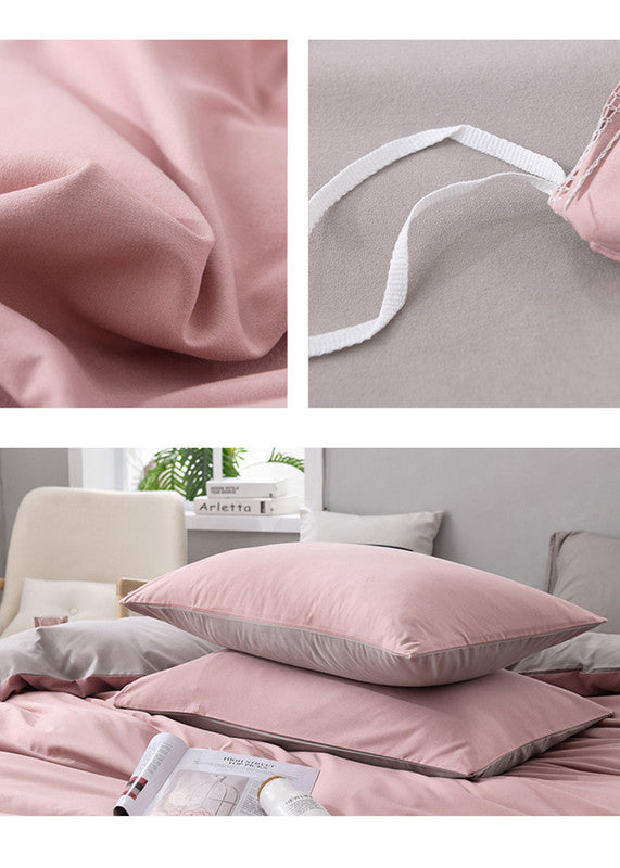 Light Brown And White Stitching Ultra-Soft Solid Color 4-Piece Bedding Set - Queen Size(Suitable for 2m bed)