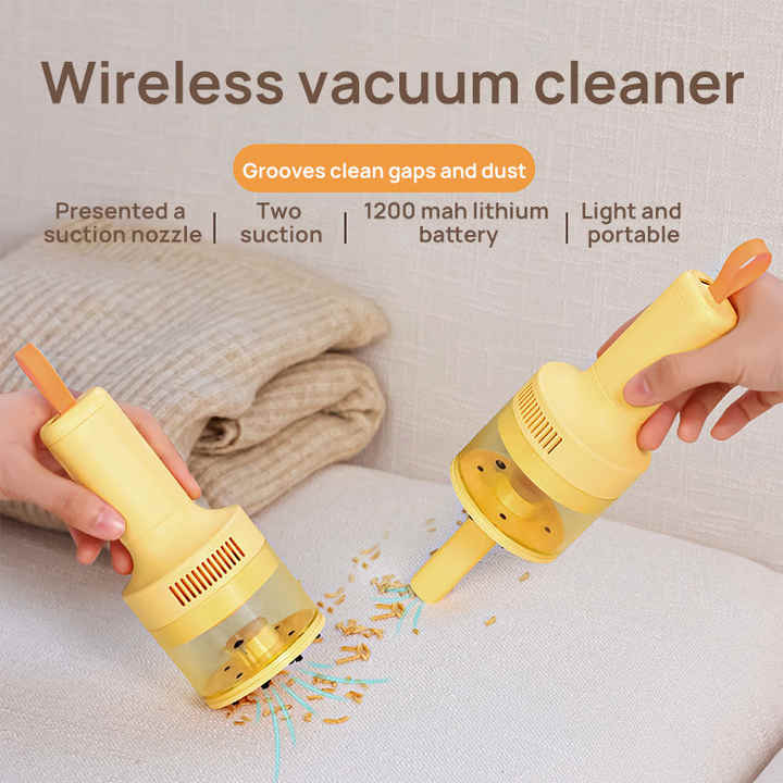Beige Portable Wireless Car Vacuum Cleaner - USB Rechargeable, High Suction, Compact Design for Home & Keyboard Cleaning