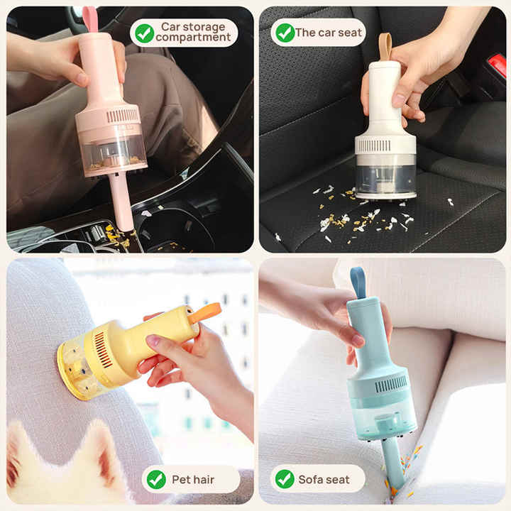 Beige Portable Wireless Car Vacuum Cleaner - USB Rechargeable, High Suction, Compact Design for Home & Keyboard Cleaning