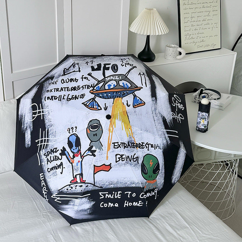 Alien Flower Mini 5-Fold Umbrella - Portable, Anti-UV, Black Glue Coating