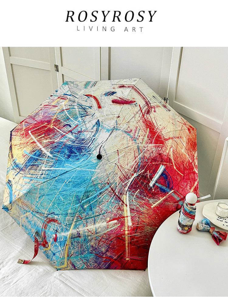 Color Graffiti Mini 5-Fold Umbrella - Portable, Anti-UV, Black Glue Coating
