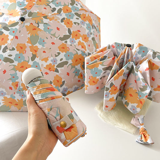 Daisy Mini 5-Fold Umbrella - Portable, Anti-UV, Black Glue Coating