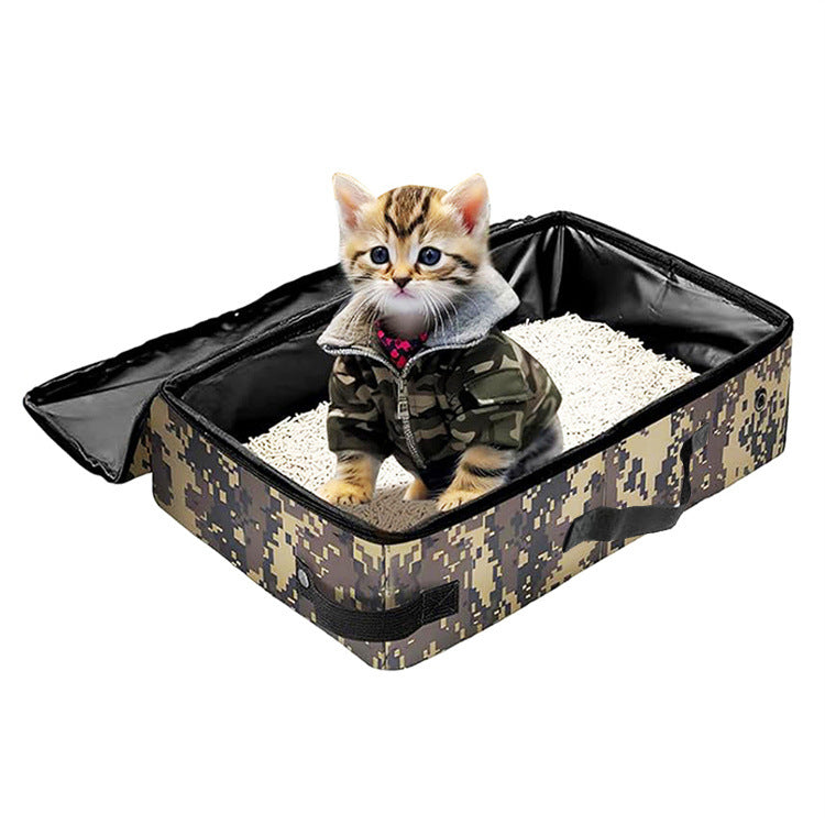 Camouflage Portable Foldable Cat Litter Box - Waterproof Travel Litter Pan for Cats