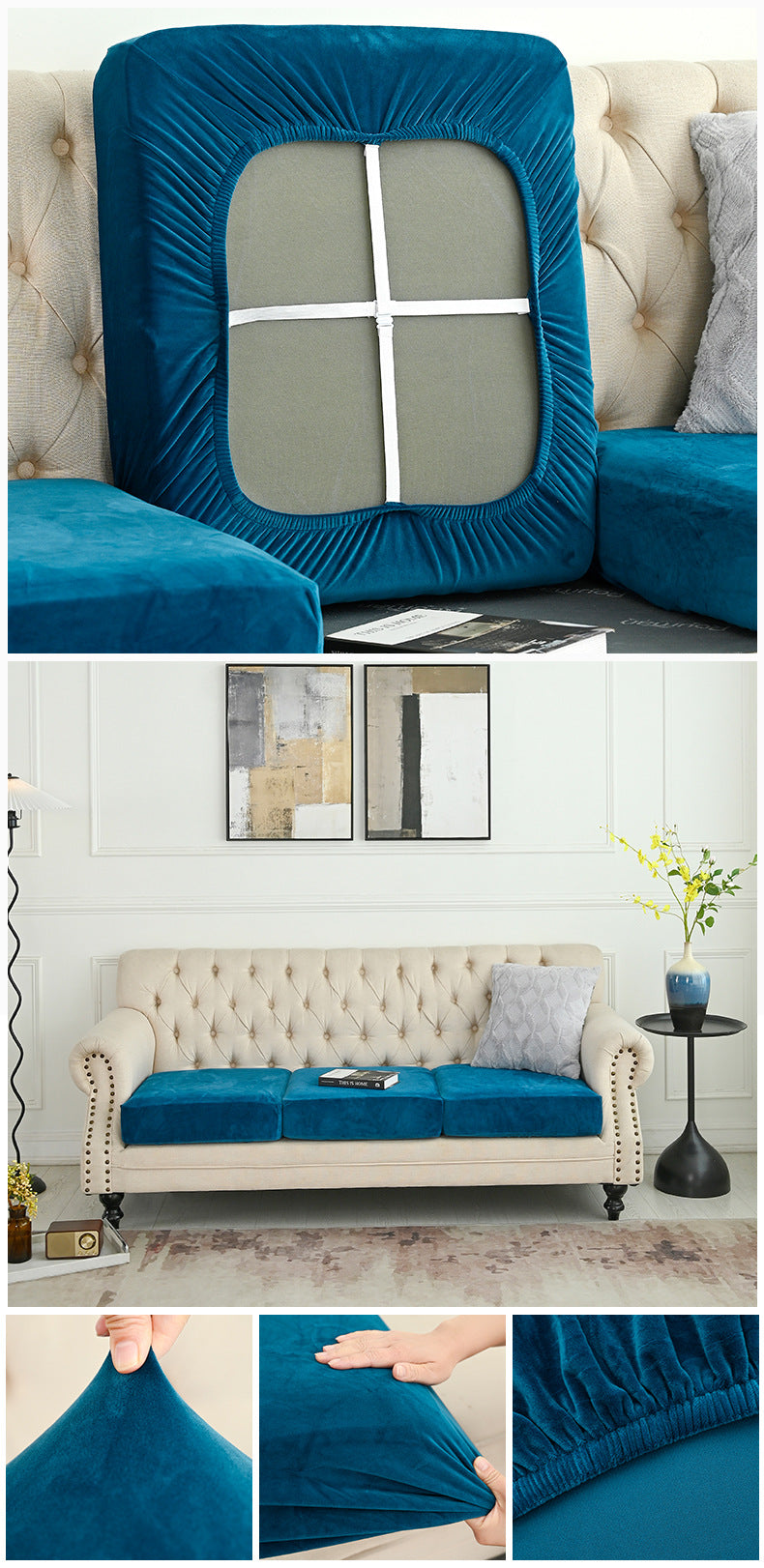 2 Pcs Peacock Blue Elegant Polyester Sofa Cover - Full Protection Against Cat Scratches & Wear