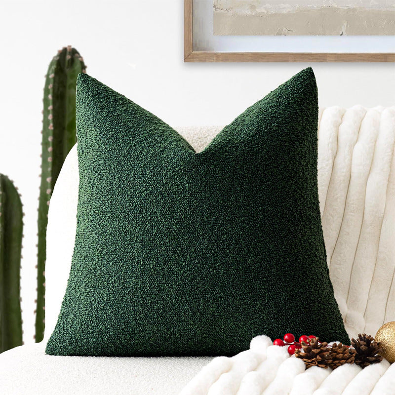 2 Pcs Dark Green Luxury Boucle Pillow Cover - Solid Color Faux Shearling Cushion Case for Sofa, 45x45cm, 230g (Pillow Insert Not Included)