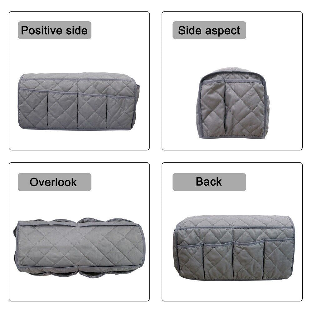 2 Pcs Grey Quilted Sofa Armrest Organizer Caddy - Multi-Pocket Remote Control Holder Bag