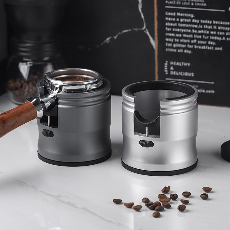Dark Grey Round Professional Aluminum Espresso Tamping Station - Adjustable Portafilter Holder Stand