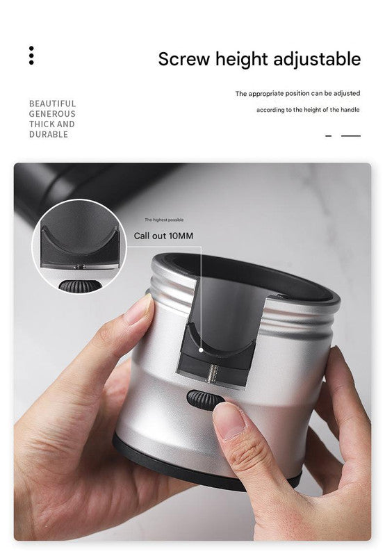 Dark Grey Round Professional Aluminum Espresso Tamping Station - Adjustable Portafilter Holder Stand