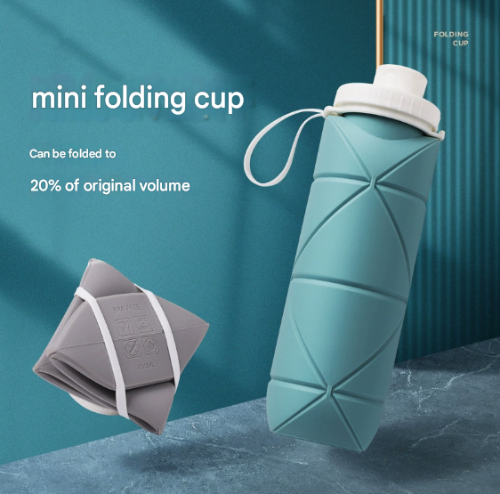 Grey Portable Silicone Collapsible Water Bottle - Foldable Sports Cup for Cycling and Outdoor Fitness