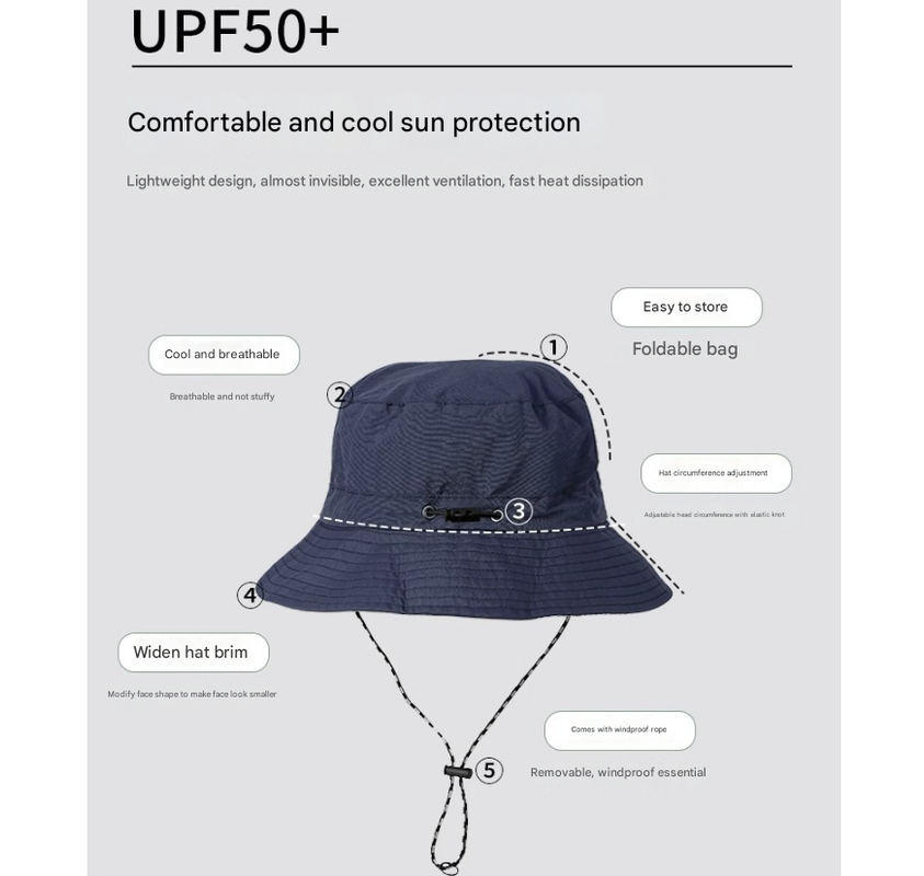 Khaki 2pcs Waterproof Bucket Hat - Foldable Outdoor Sun Hat - 55-59cm - with Chinstrap