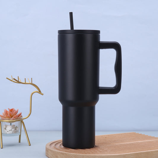 Black 40oz Stainless Steel Tumbler with Handle & Straw - Large Capacity Car Cup