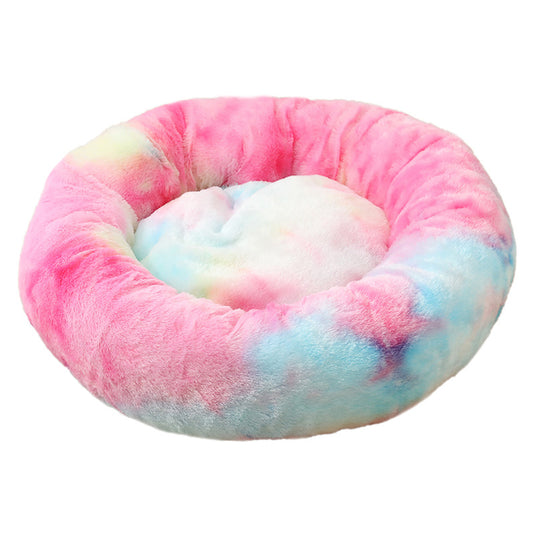 Multicolor 50cm Cozy Round Pet Bed - Plush Cat & Dog Bed with Non-Slip Base, Machine Washable