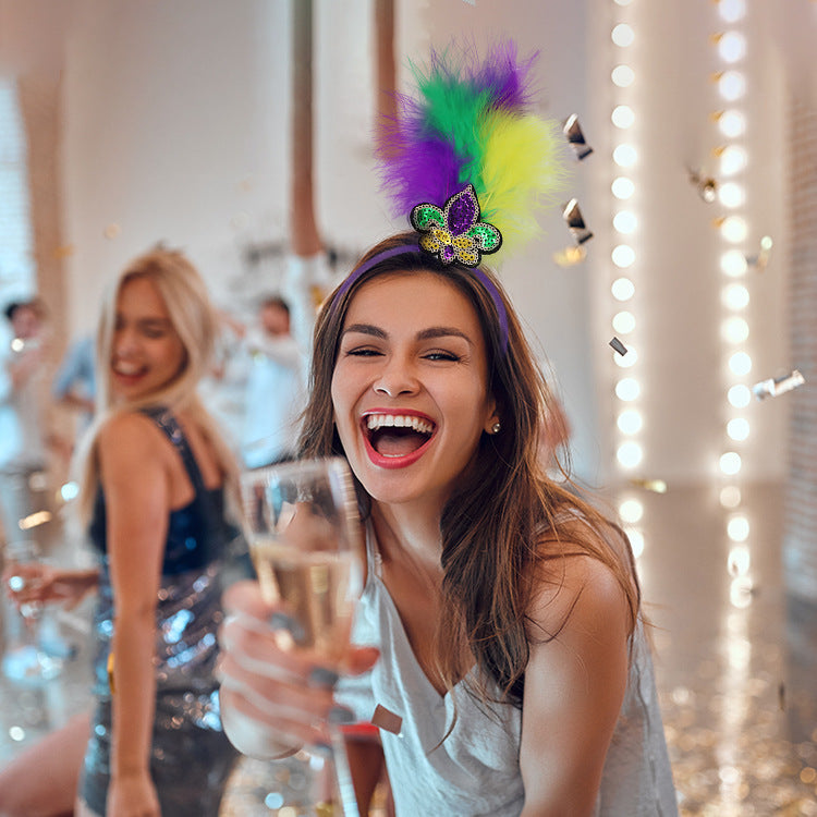 Hat Pattern Festive Mardi Gras Feather Headband Set - 10 Pack Sequin Jester Hat Party Accessory