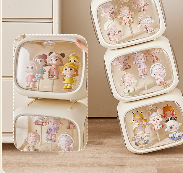 Cream White Without Lamp Wall Mount & Desktop Blind Box Display Case - Clear Dustproof Storage Organizer for Collectibles & Figures