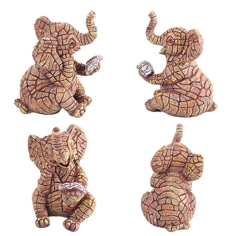 2 PCS Textured Resin Elephant Figurine - Decorative Stone-Look Statue for Home & Garden Decor