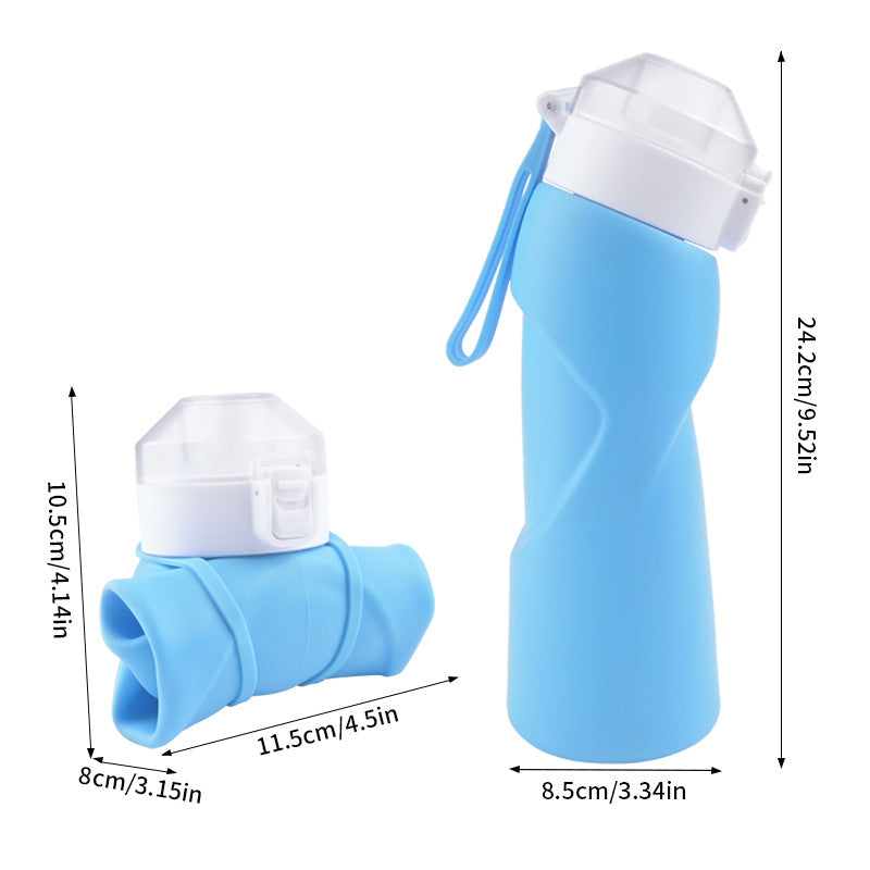 Gray Collapsible Silicone Water Bottle - Portable Large Capacity Outdoor Hiking Flask