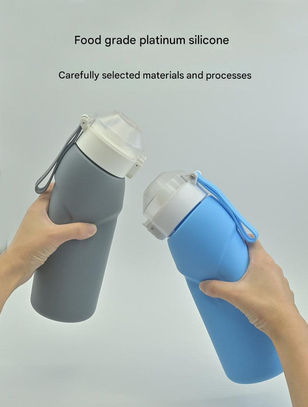 Gray Collapsible Silicone Water Bottle - Portable Large Capacity Outdoor Hiking Flask