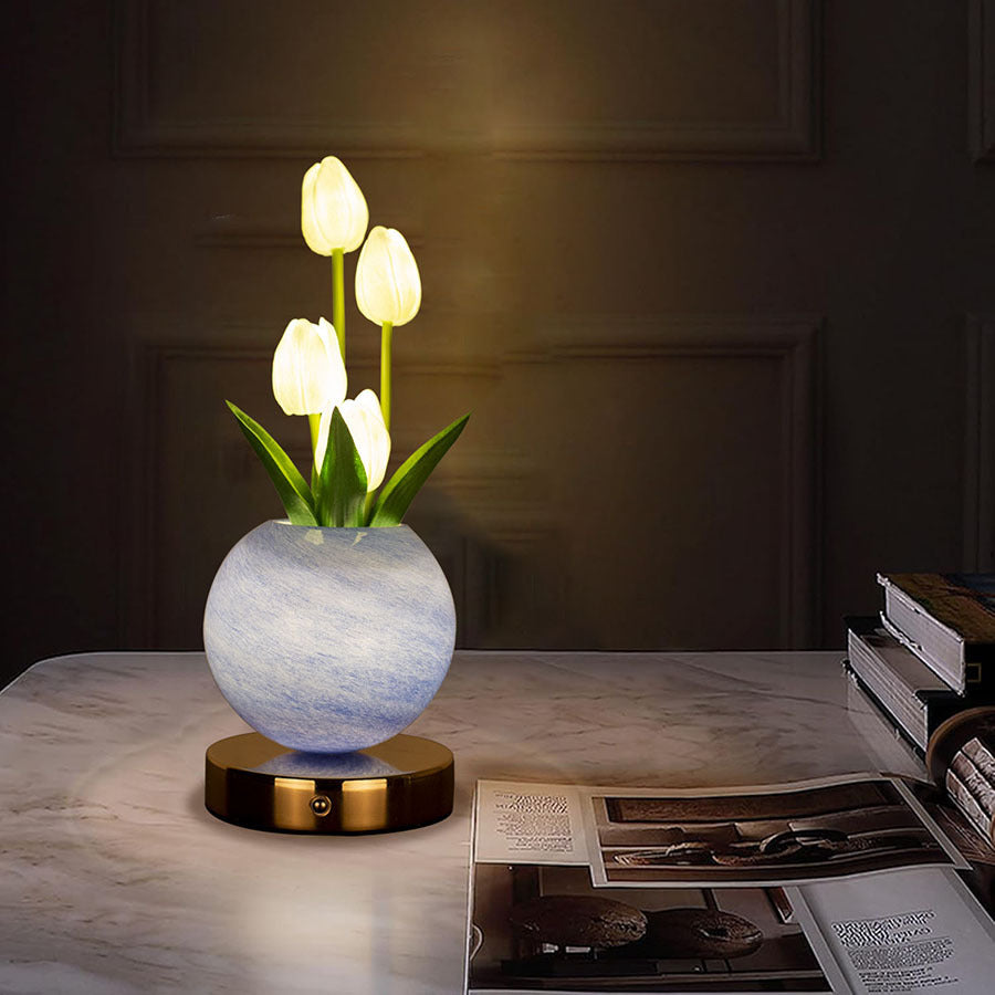 Blue Tulip Night Light - Floral Table Lamp for Bedroom Ambiance