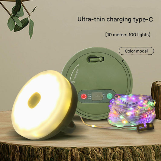 Rechargeable LED Camping Light with 10m Retractable String Light (Color lights)