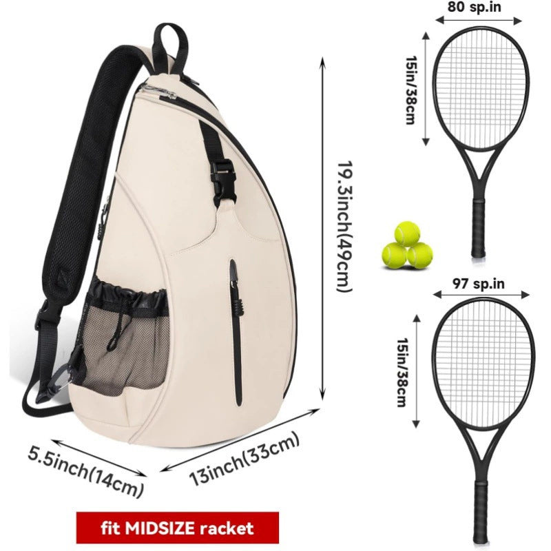 Beige Tennis Pickleball Sling Bag - Crossbody Racket Backpack for Men & Women (33x14x49cm)