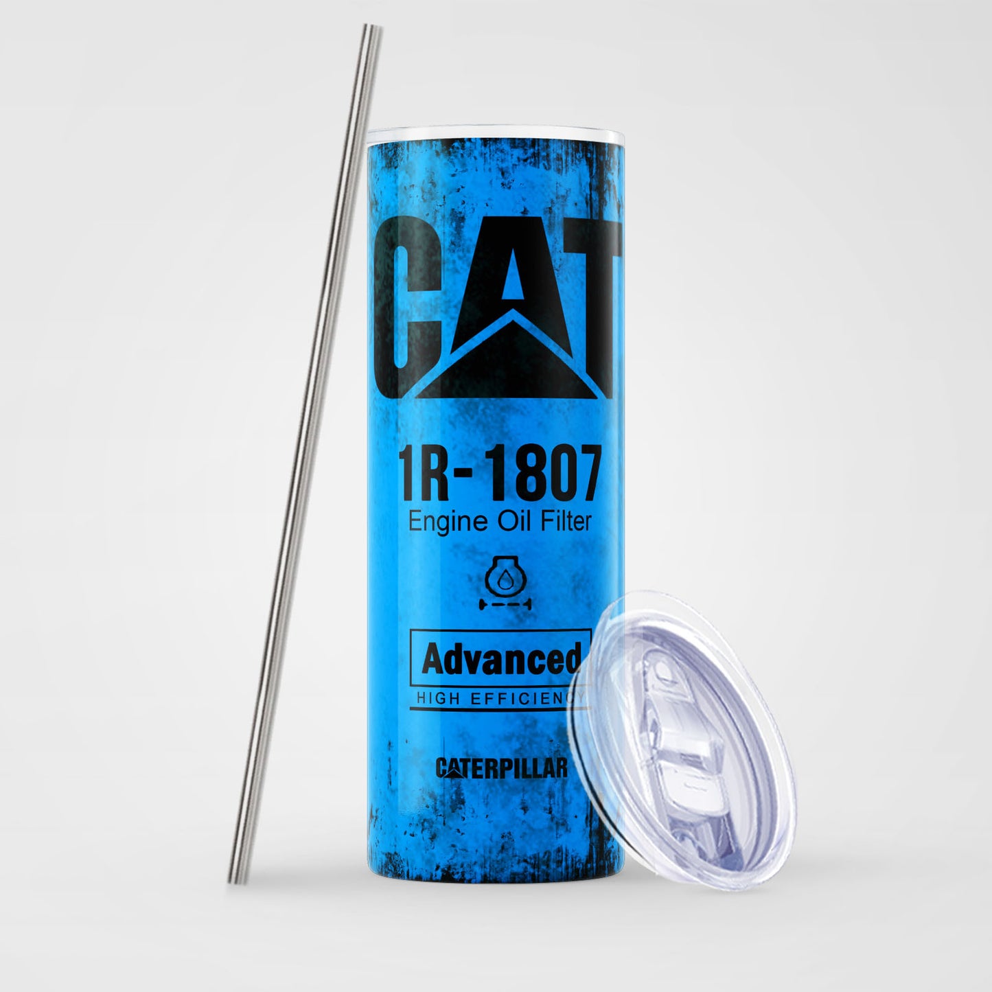 Blue Skinny Tumbler (591ml) - Fun CAT Oil Filter Replica for Construction Fans
