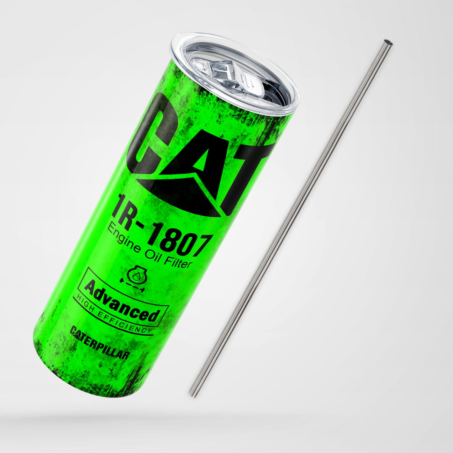 Green Skinny Tumbler (591ml) - Fun CAT Oil Filter Replica for Construction Fans