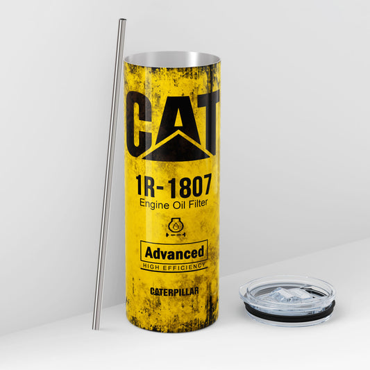 Yellow Skinny Tumbler (591ml) - Fun CAT Oil Filter Replica for Construction Fans